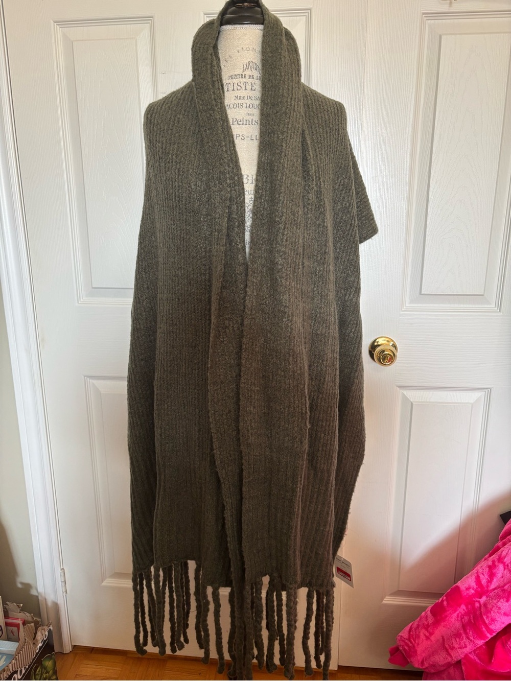 Free People - Olive Open-Front Fringe Knit Women's Sweater Shawl